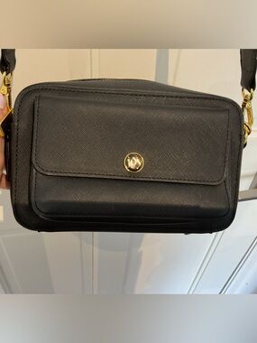 Joy Mangano Black Crossbody Bag with Gold Logo